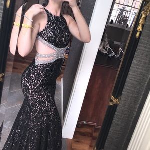 Black and Silver Sequined Prom Dress